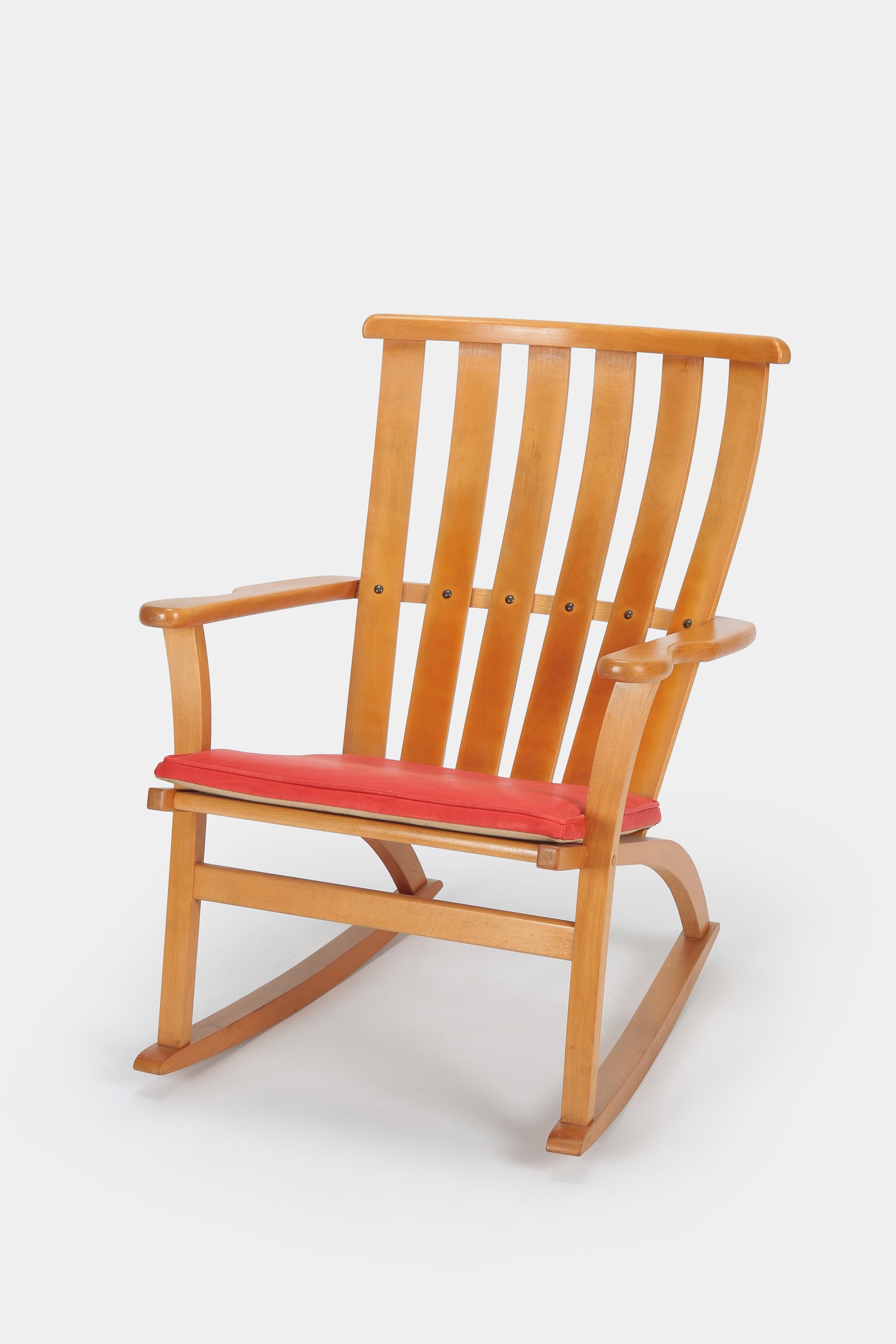 Swedish rocking chair 50' beech with leather cushion